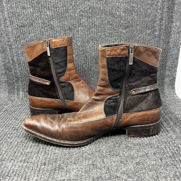 Roberto Cavalli Side Zip Ankle Boots Brown Leather Fur Mens 43.5 / US 10.5 - Picture 5 of 8